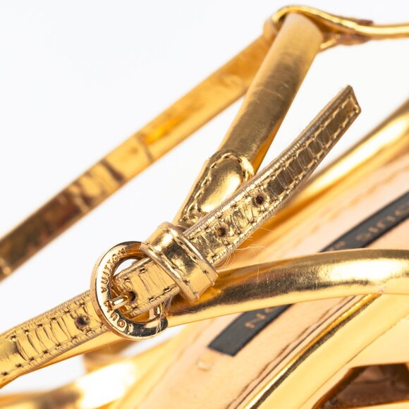 Louis Vuitton Lime Wedge Gold Leather Stepped-Heel Sandals - Picture 7 of 11